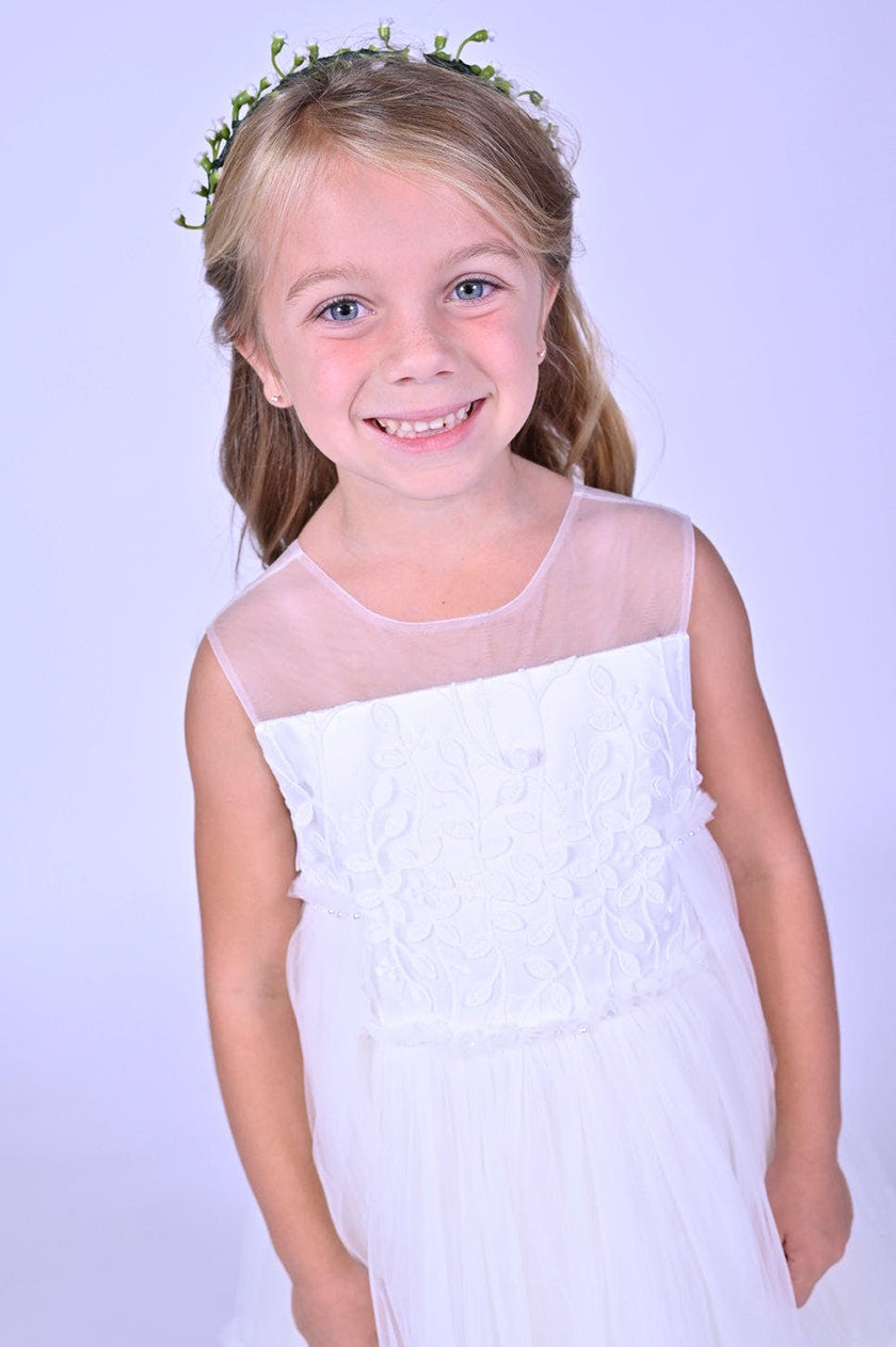 White Embroidered Tulle Dress