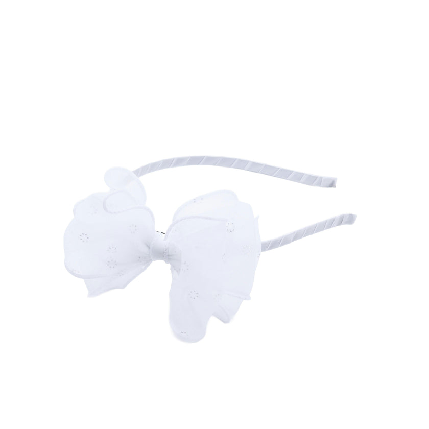 White Embroidered Bow Headband