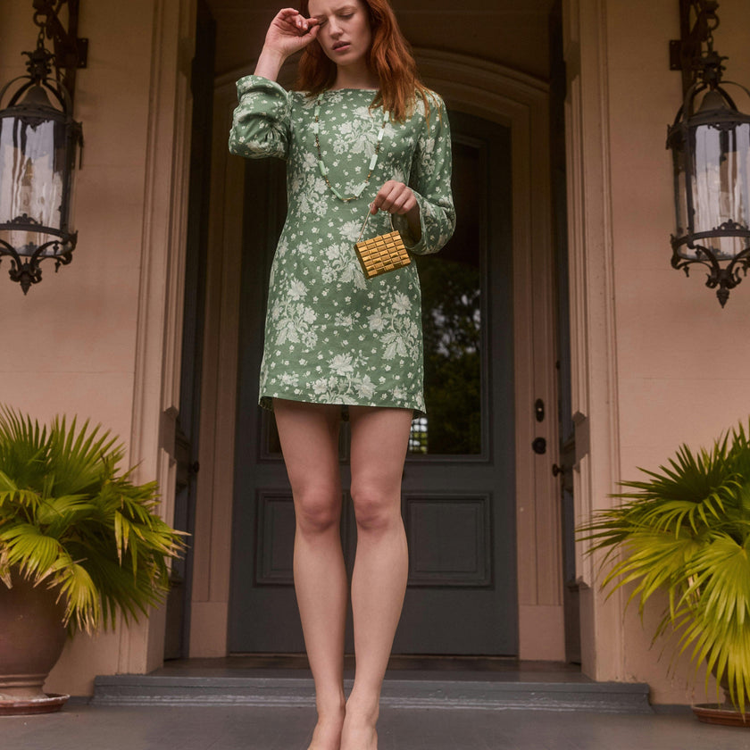 The Longsleeve Viola Dress - Green Delft Bouquet