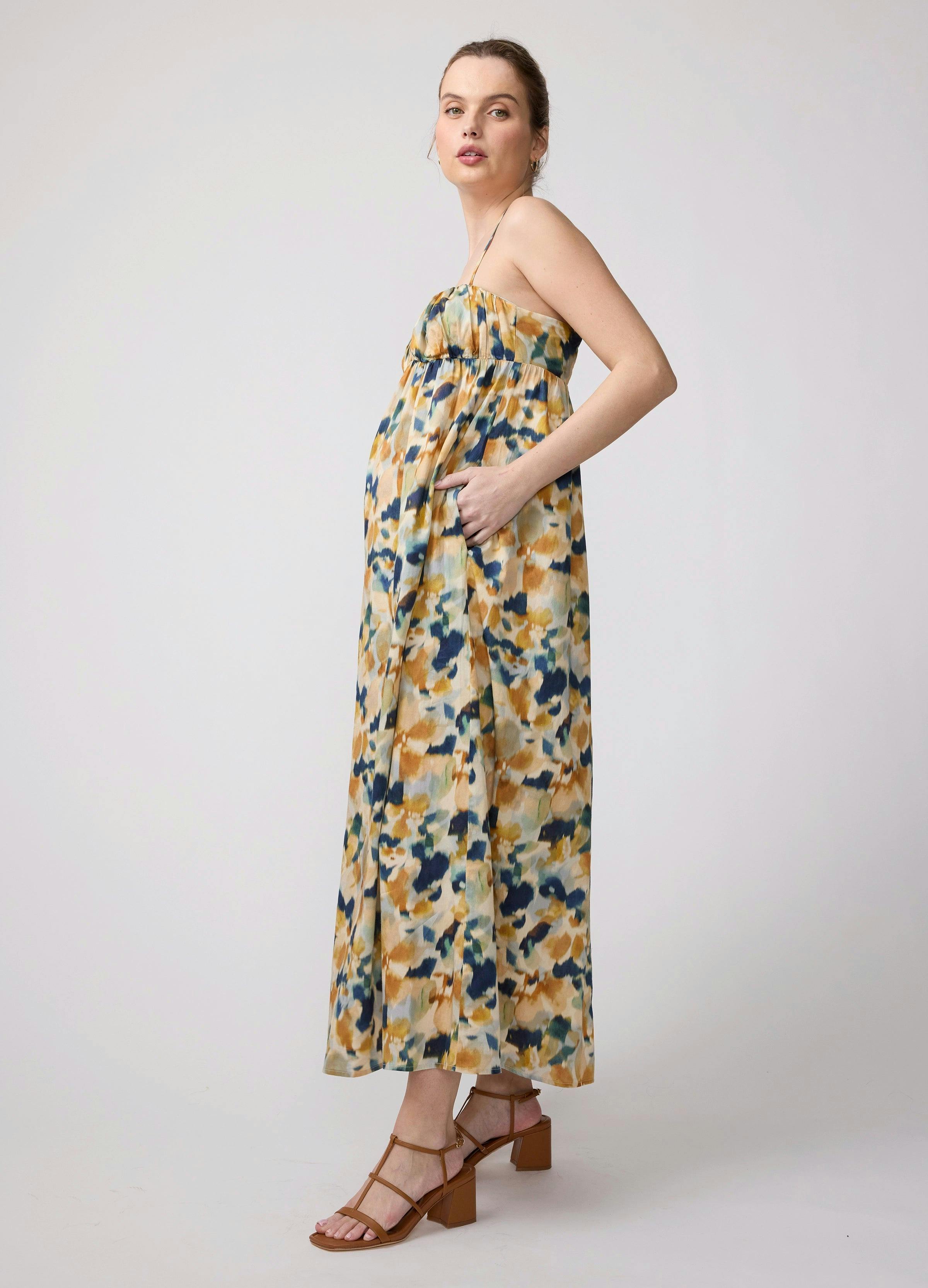 Floral Poplin Sleeveless Maternity Maxi Dress