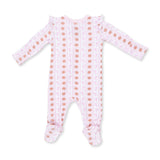 Football Bow Stripe - 2 Way Ruffle Sleeve Zipper Footie
