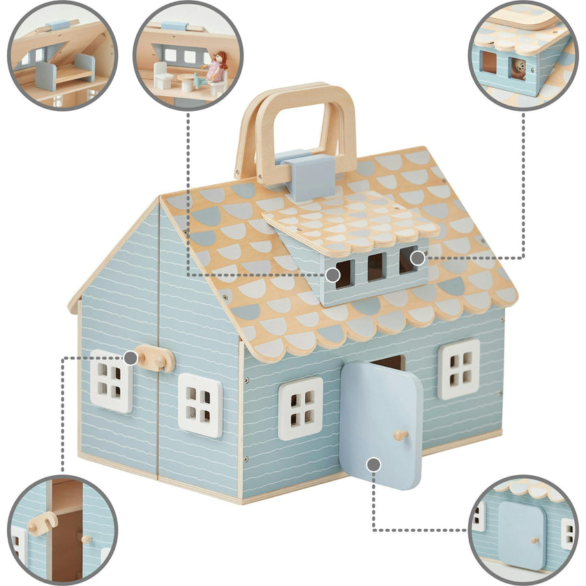 Quaint Little Cottage Portable Dollhouse - Powder Blue/Wood