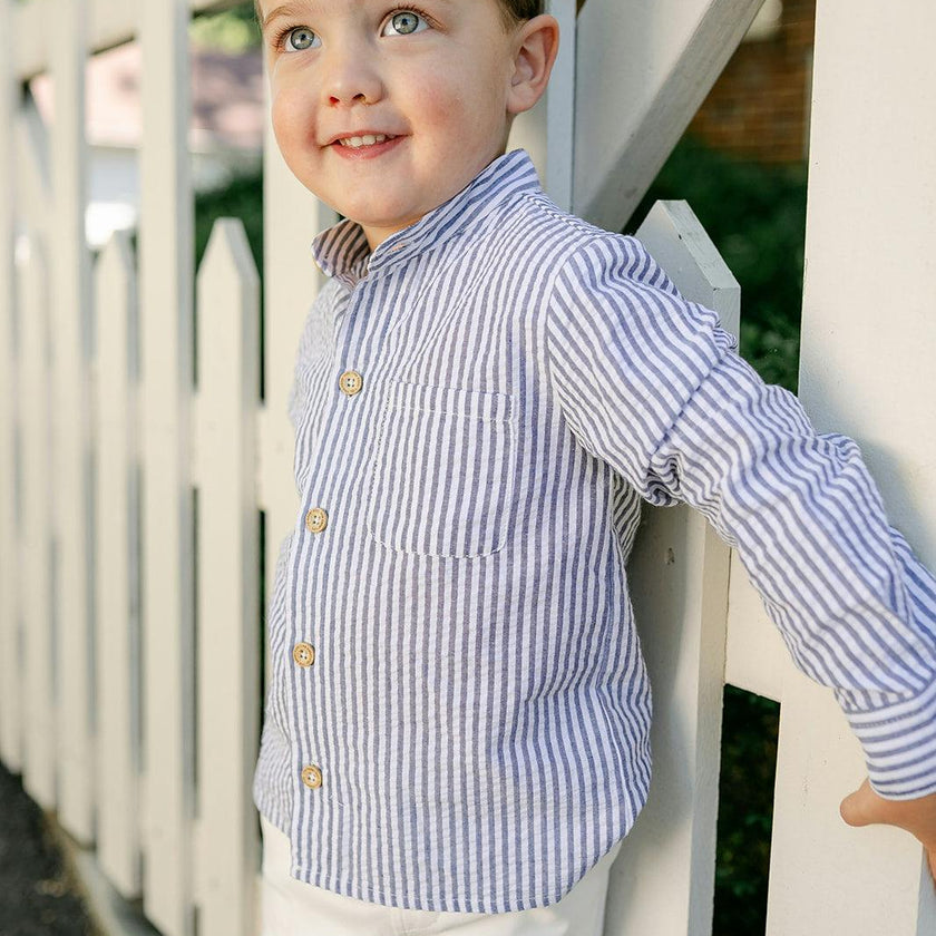 Arthur Long Sleeve Shirt - Navy Seersucker