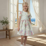 Eryna Girl Dress Short Sleeve, Pistachio Violet Flower