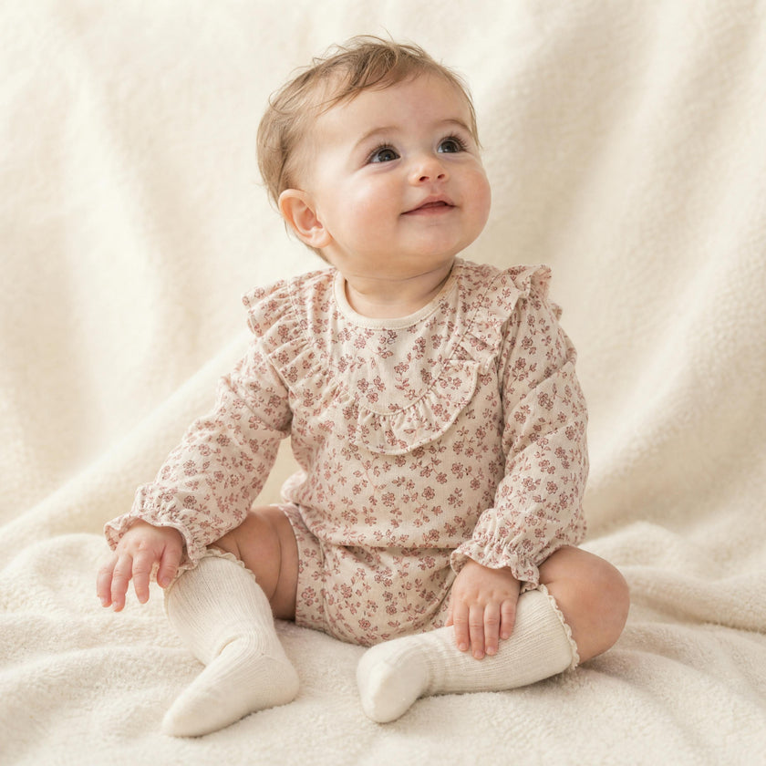 Organic Ruffle Bubble Romper - Petal Whispers