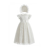 White Velloria Lace Christening Dress with Bonnet