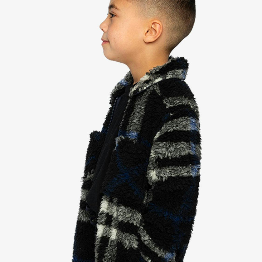 Zipped Overshirt Black and Blue Plaid