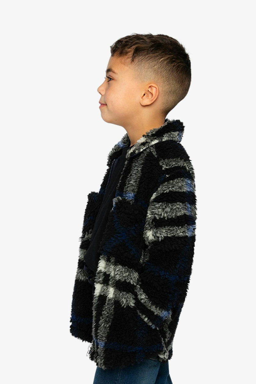 Zipped Overshirt Black and Blue Plaid