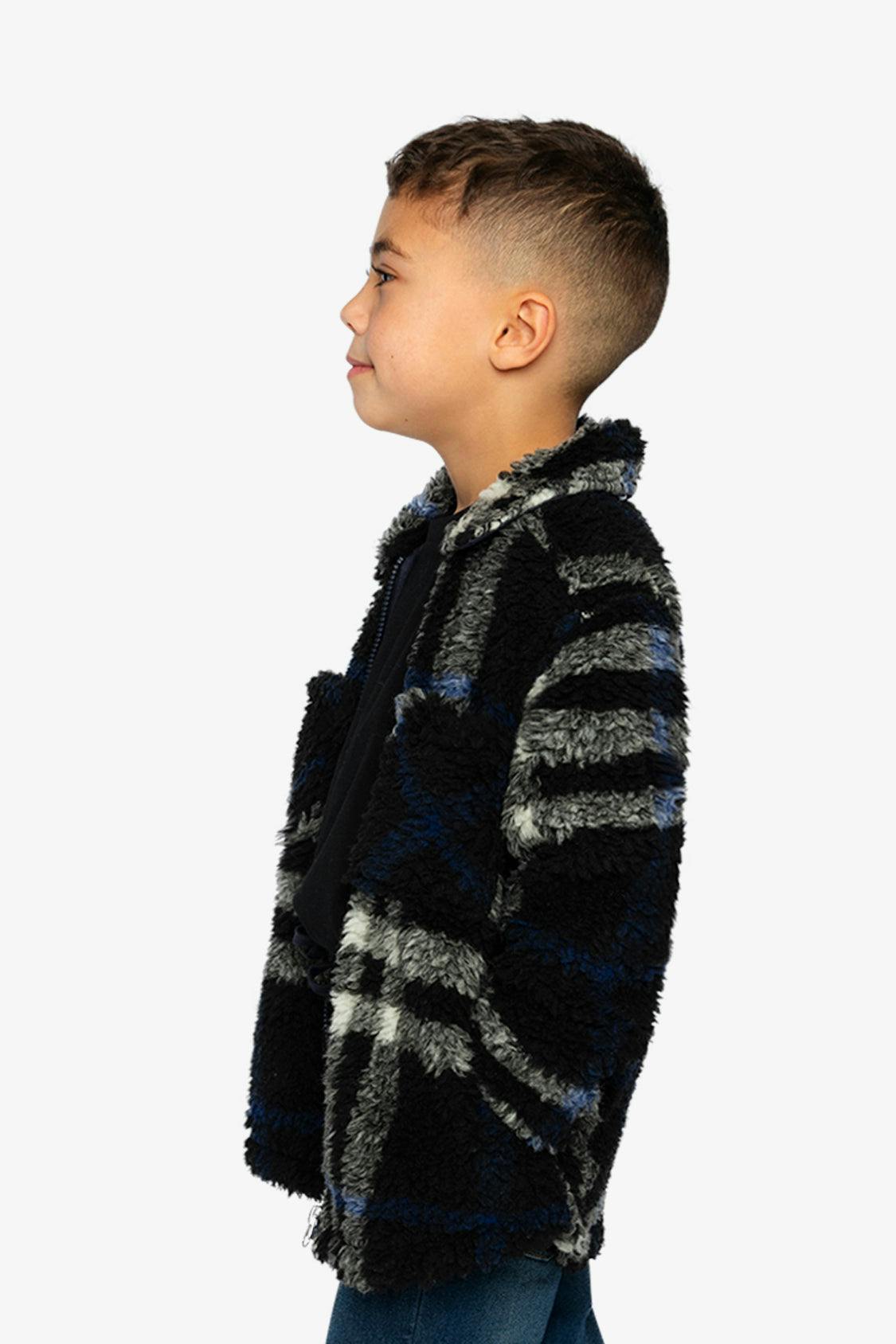 Zipped Overshirt Black and Blue Plaid