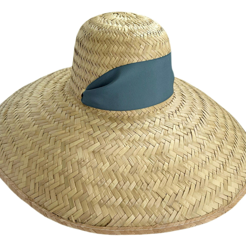 Geranium Sun Hat - Short & Wide French Blue Grosgrain Ribbon