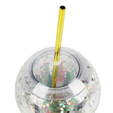 Packed Party Patented Snow Globe Holiday Sipper - 12 oz BPA-Free Shakeable Winter Wonderland Confetti Cup with Printed Christmas Scene and Gold Straw