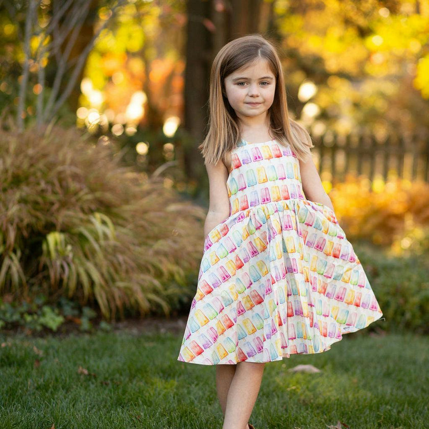 Cross Back Twirly Dress in Popsicles