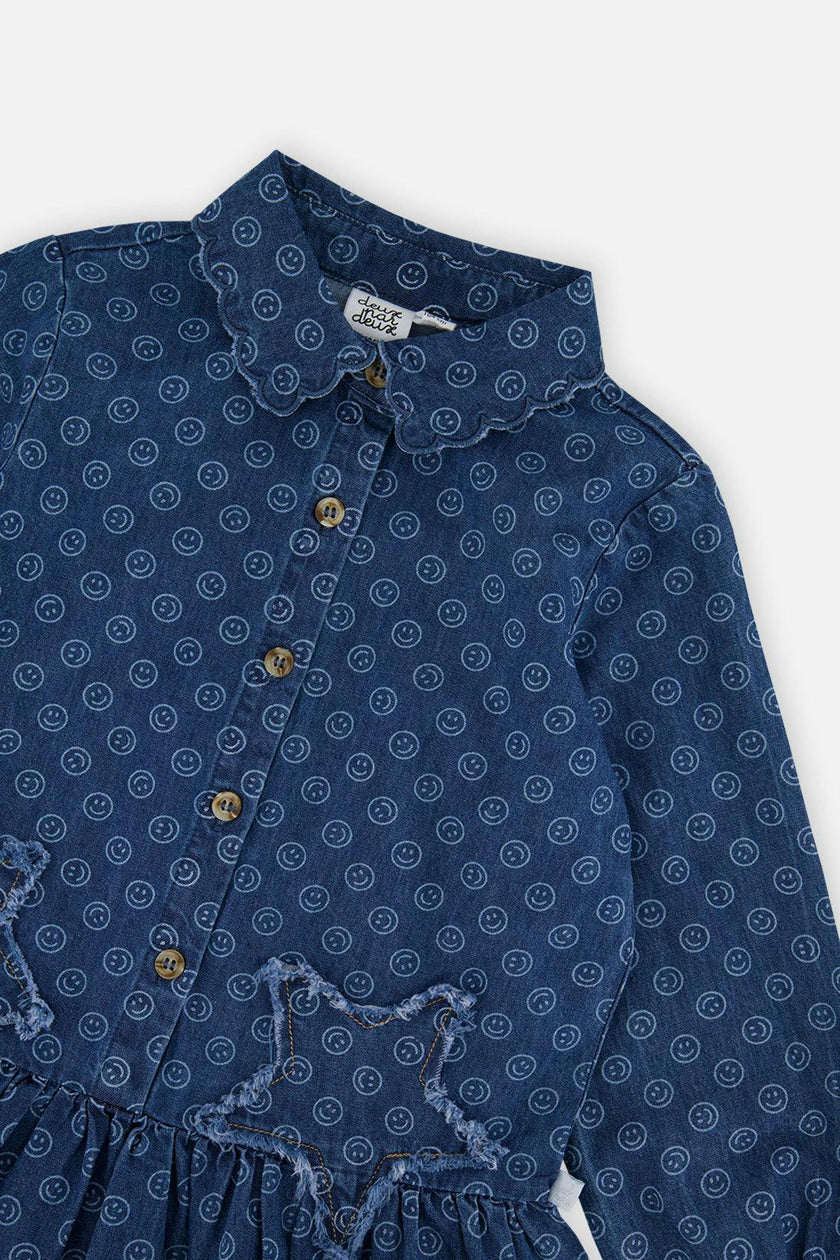 Shirt Dress Blue Smiley Print