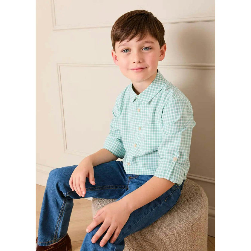 Lucas Check Pocket Detail Long Sleeve Shirt in Green (18mths- 10yrs)