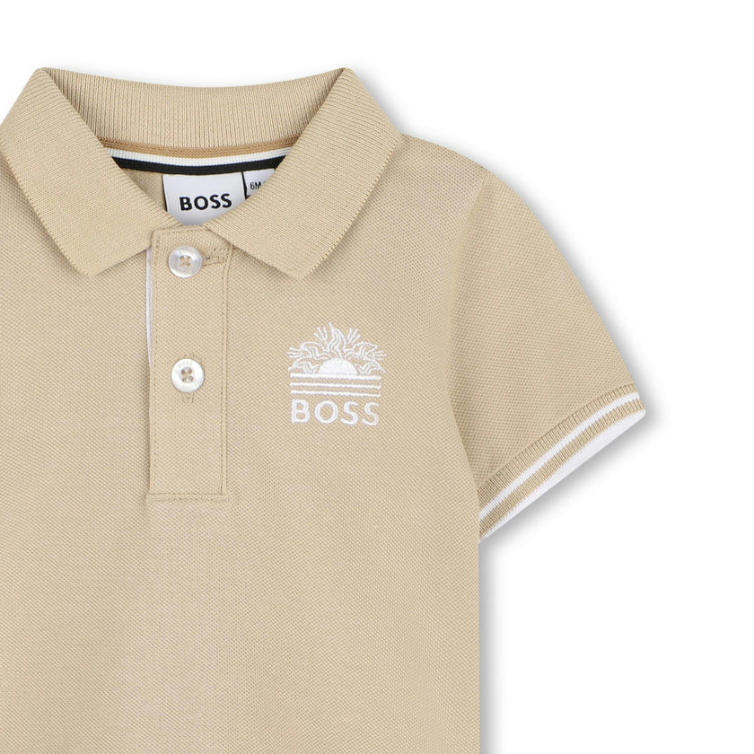 Beige & White Polo Set