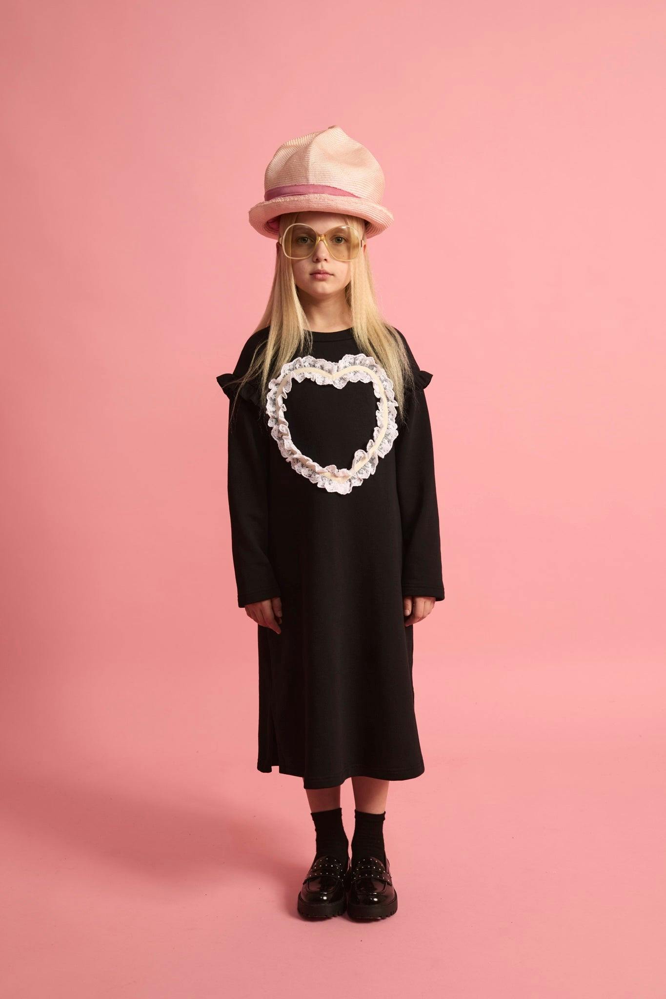 Lace Heart Dress Black