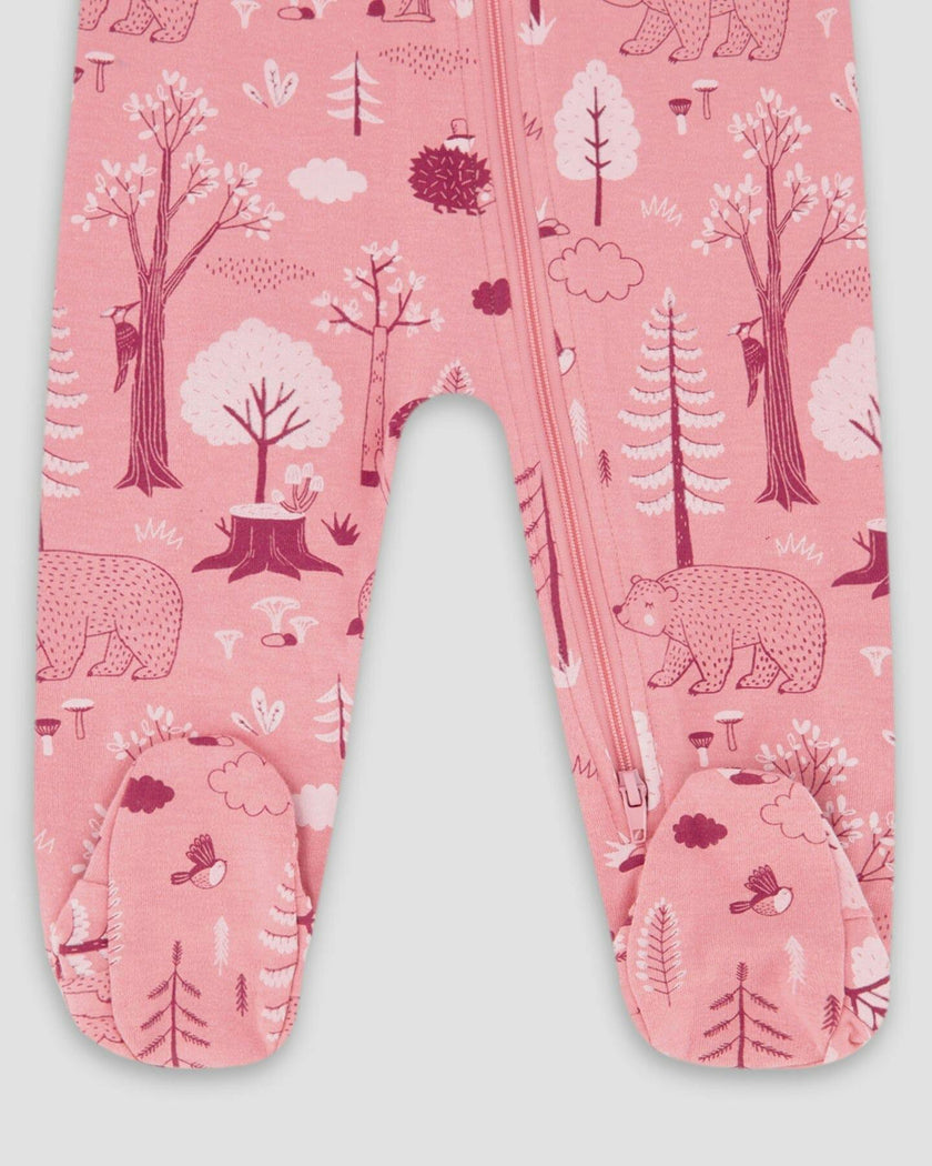 One-Piece Organic Cotton Pajama Pink Forest