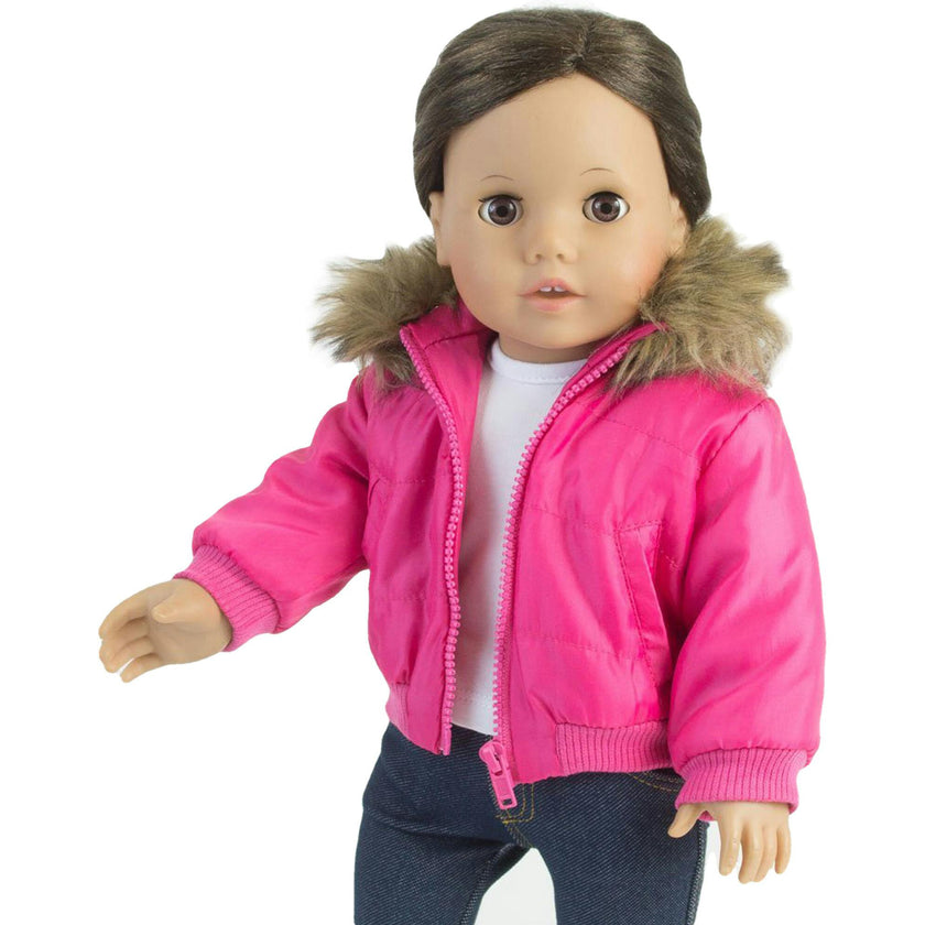 Sophia's Puffy Jacket with Faux Fur Trim for 18" Dolls, Hot Pink
