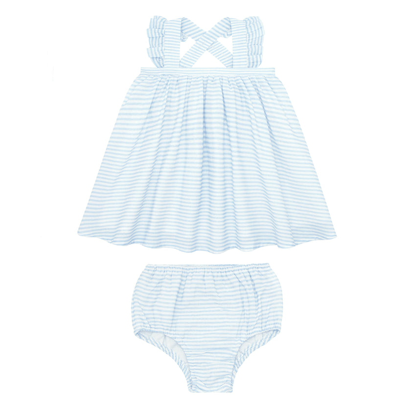 baby powder blue stripe flutter tank bloomer set