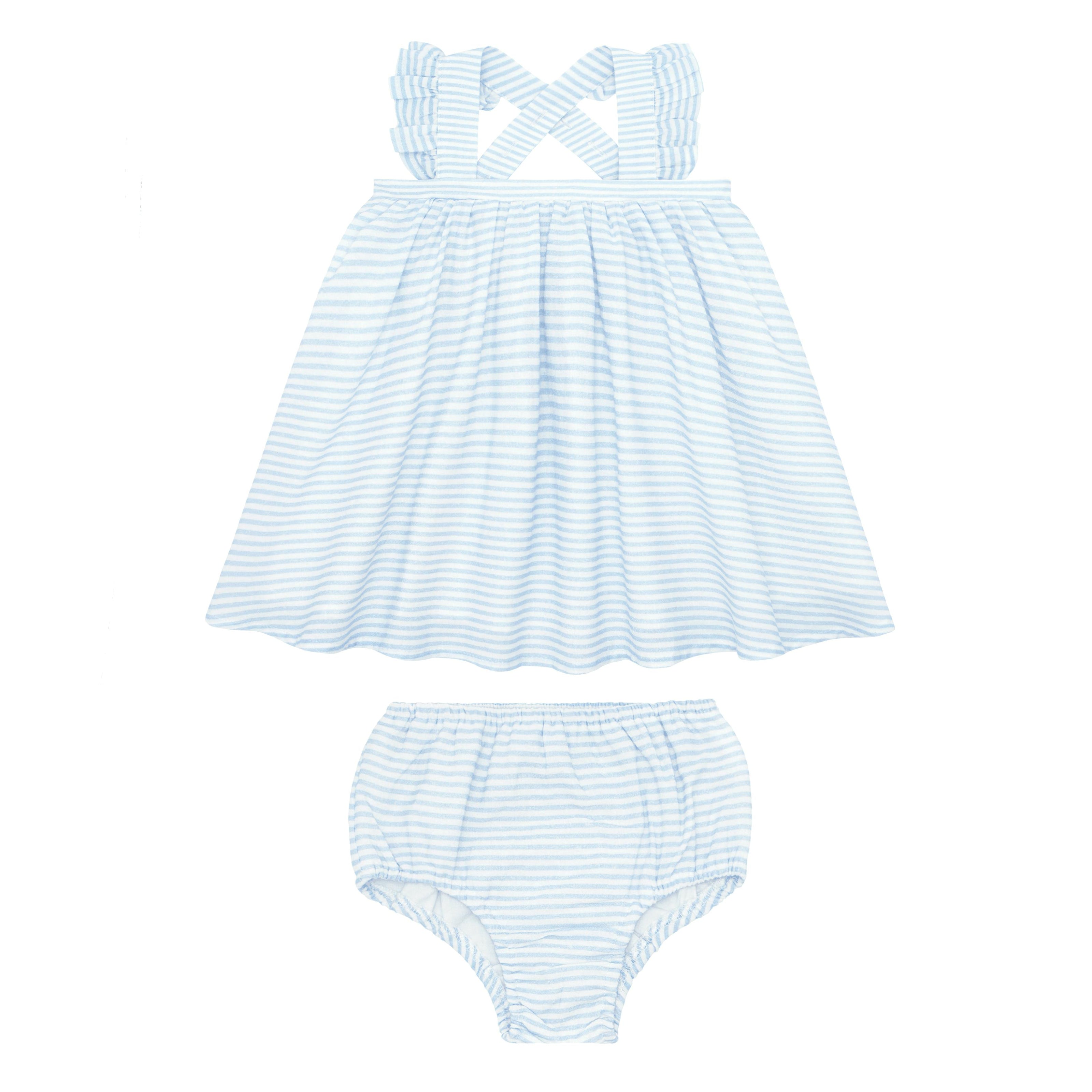 baby powder blue stripe flutter tank bloomer set