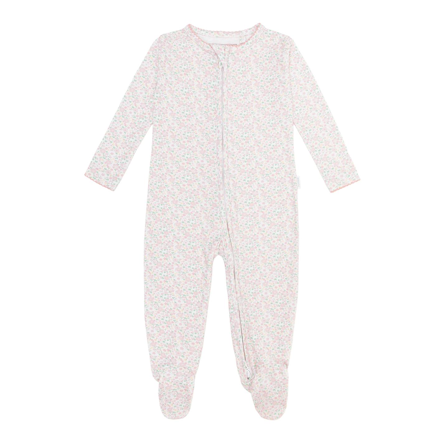 baby antique floral pima footie