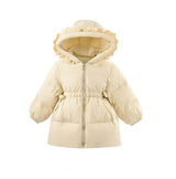 Beige Ruffle-Hood Coat with Matching Scarf
