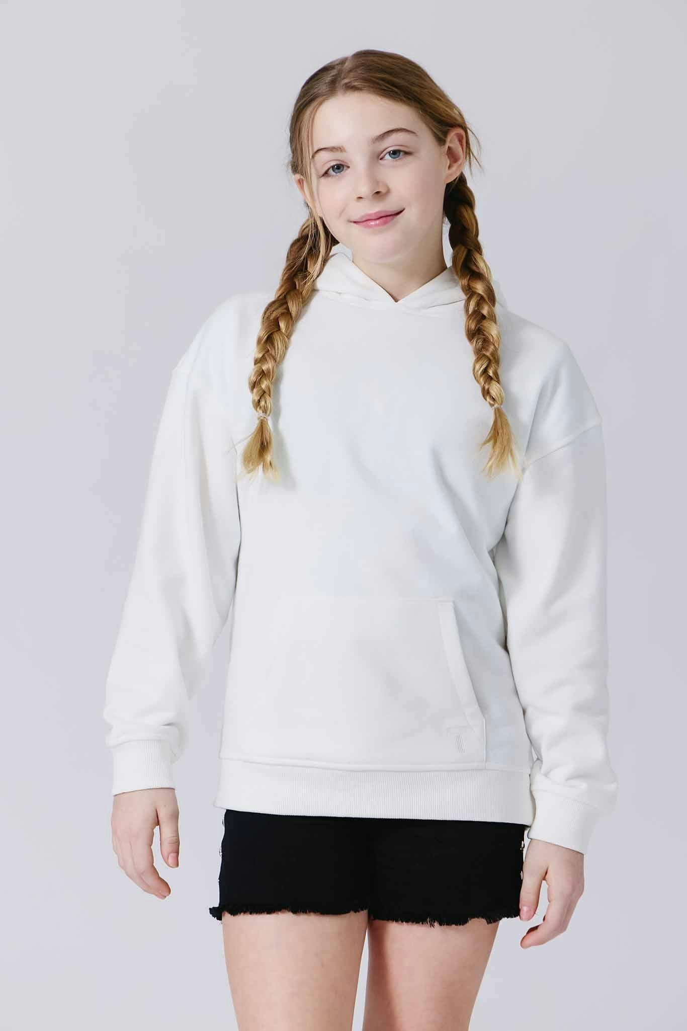 Girls Oversized Cloud Cotton Hoodie in Bright White