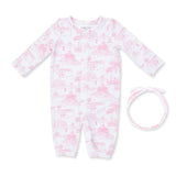 Golf Toile Pink - Convertible Gown and Knot Headband