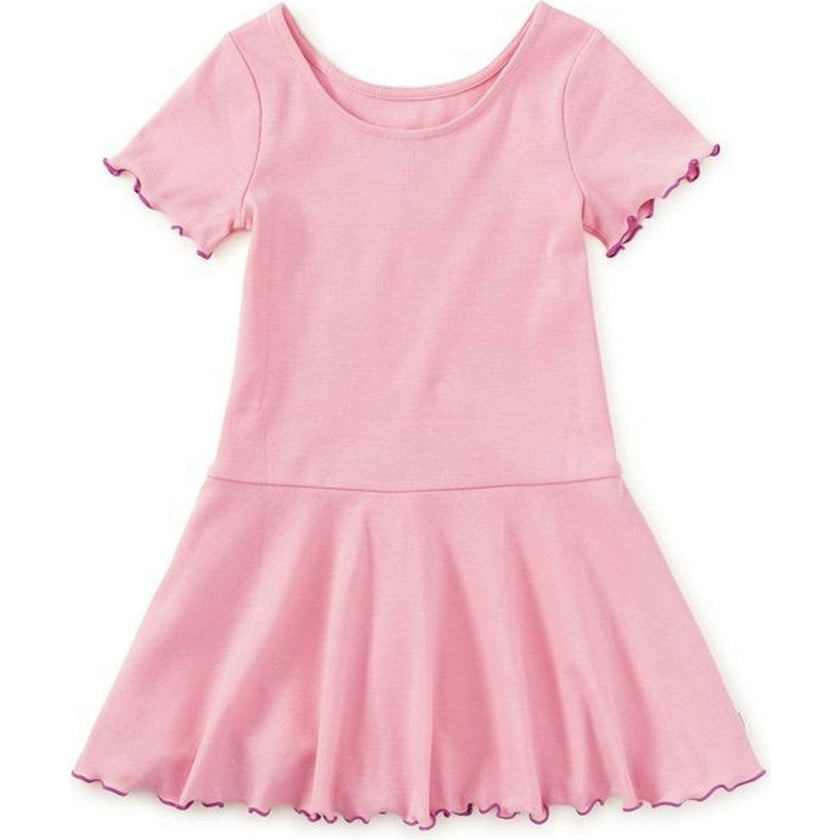 Ruffle Skater Ribbed Dress, Pink