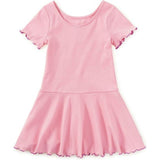 Ruffle Skater Ribbed Dress, Pink
