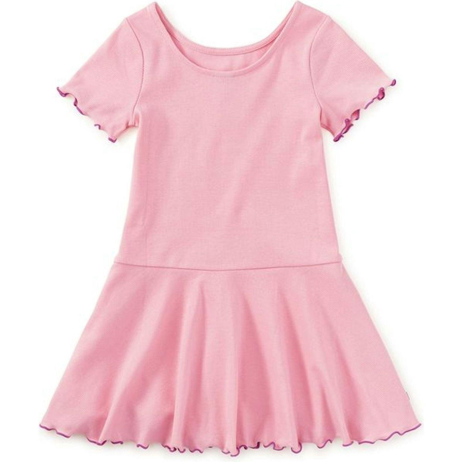 Ruffle Skater Ribbed Dress, Pink