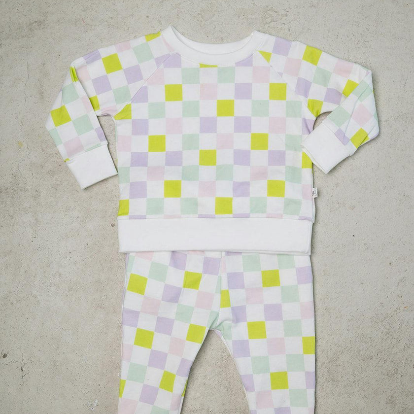 multi-checkered jogger set