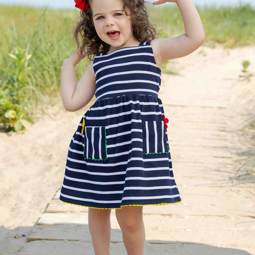 Stripe Knit Dress With Ric Rac And Flowers