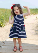 Stripe Knit Dress With Ric Rac And Flowers