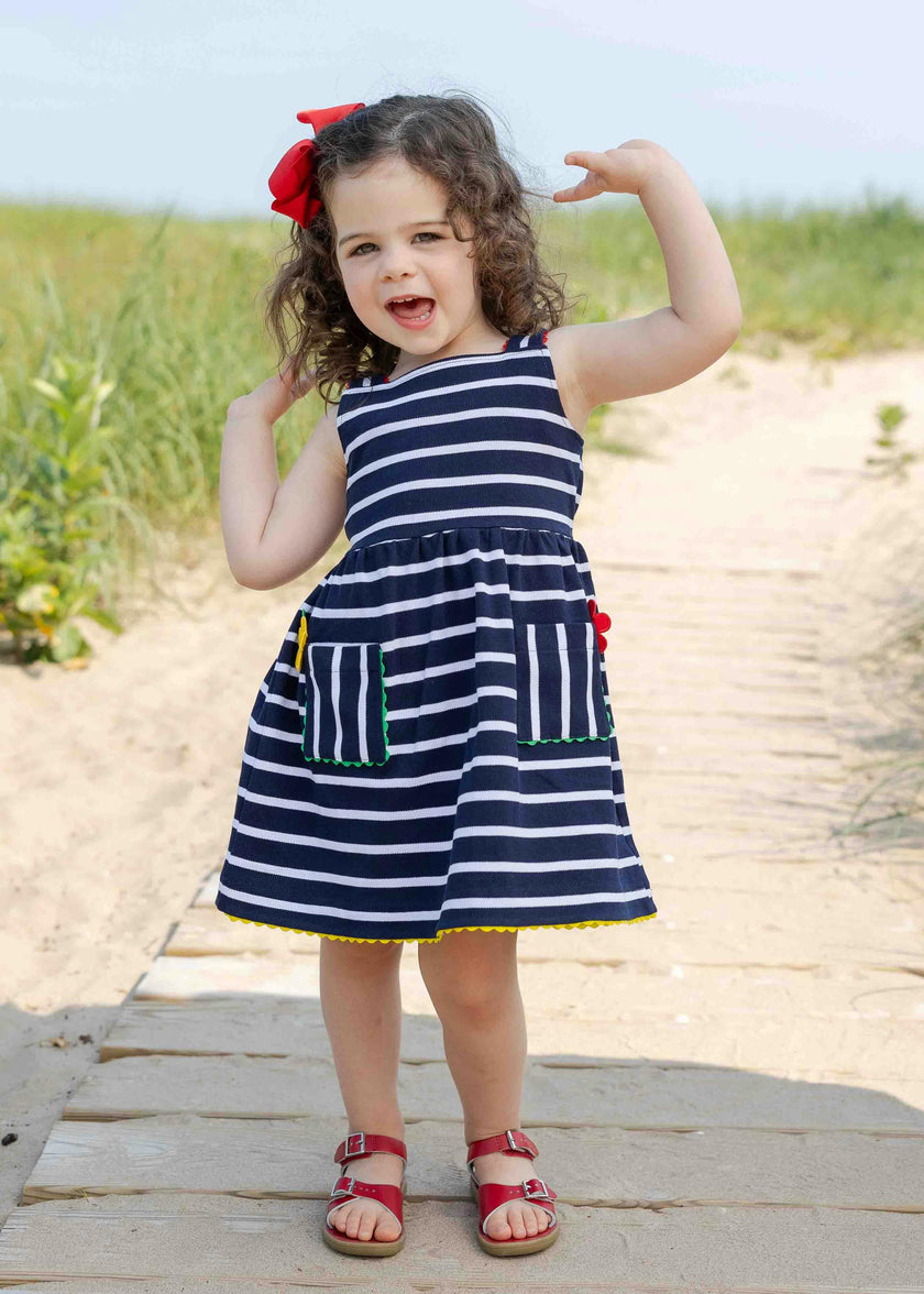 Stripe Knit Dress With Ric Rac And Flowers