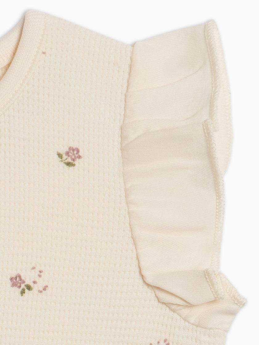 Maci Waffle Ruffle Tank Romper - Sylva Floral / Fog + Fern
