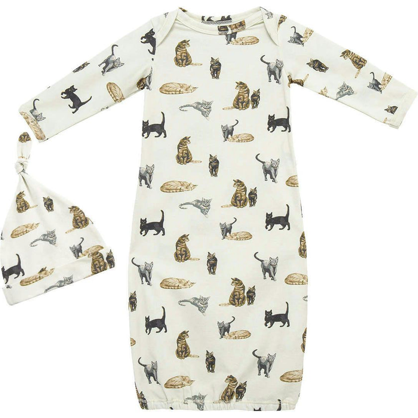 Cotton Stretch Newborn Gown & Hat Set
