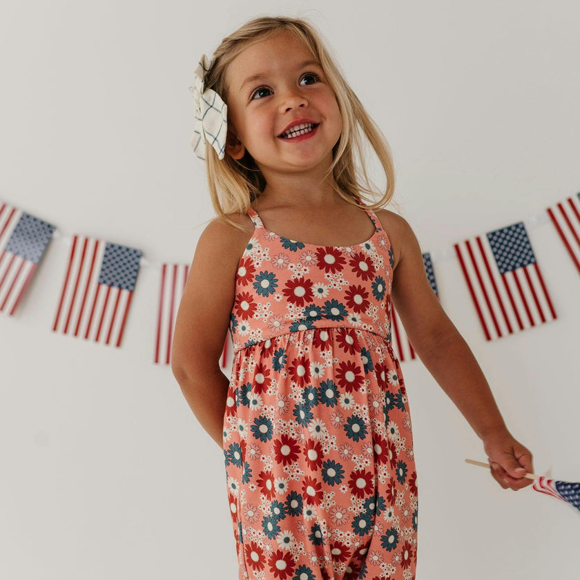 Girls Tie-Back Romper in Zoey Daisy