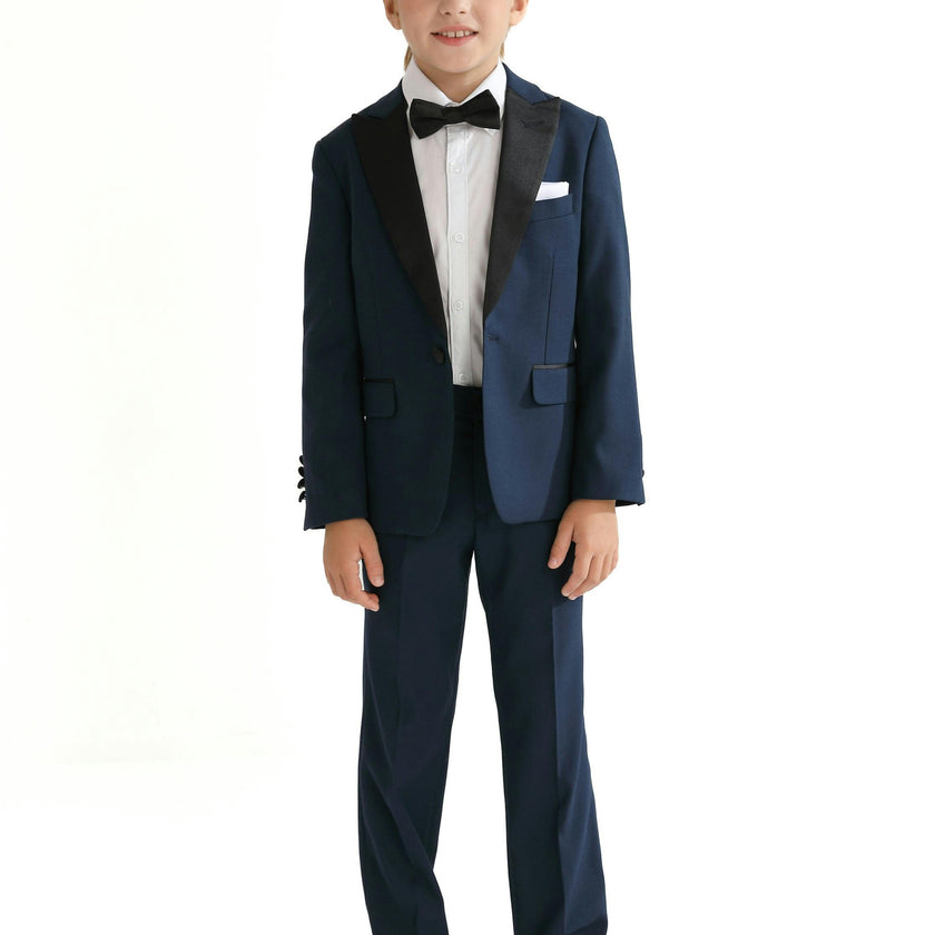 Navy Peak Lapel Trim Wool Suit