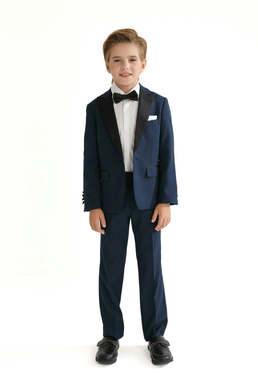 Navy Peak Lapel Trim Wool Suit
