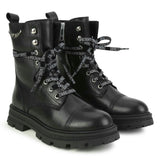 Logo-Print Laces Leather Combat Boots