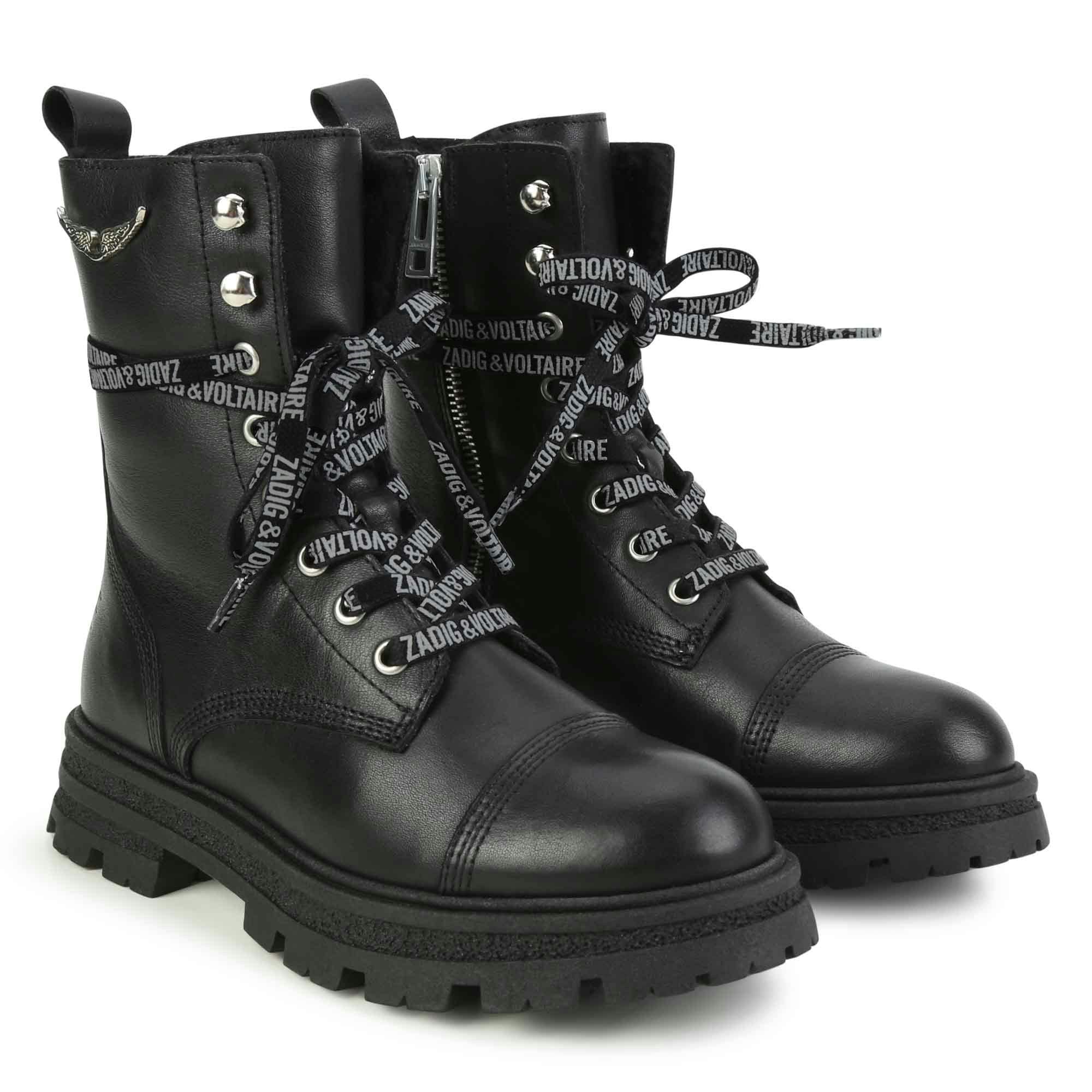 Logo-Print Laces Leather Combat Boots