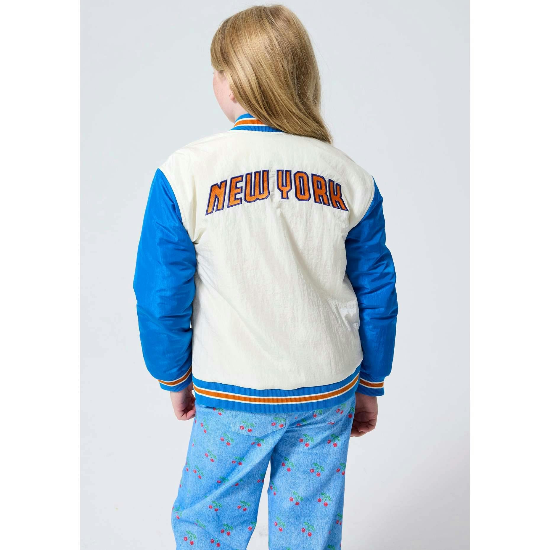 New York Knicks Basketball Youth Bomber Jacket in Sugar Swizzle and Blue