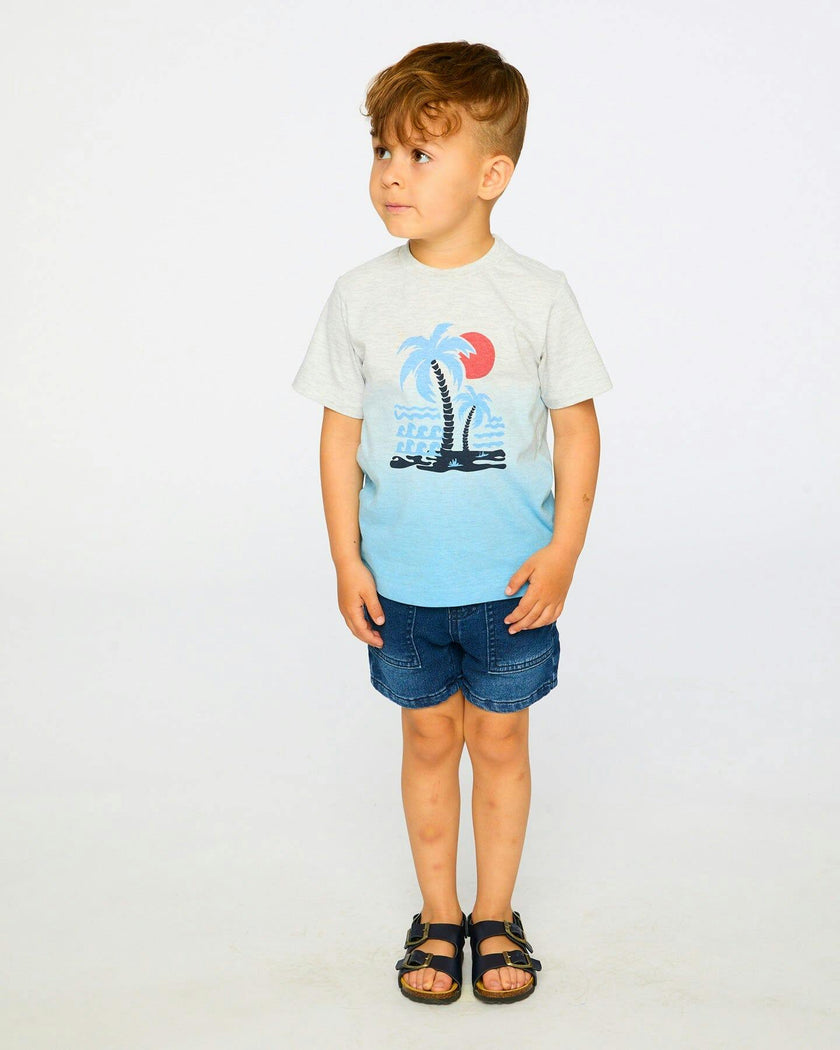 Organic Cotton Short Sleeve T-Shirt Grey Mix To Blue Gradient