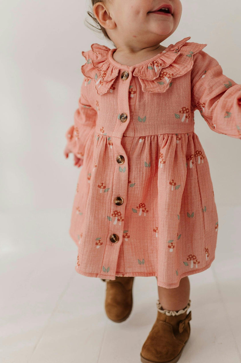 Baby Girl Ruffled Collar Dress Set in Mesa Rose Mushroom