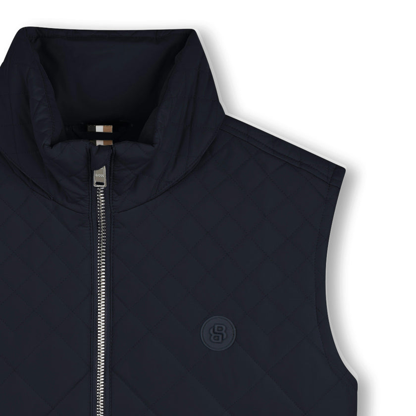 Navy Quilted Hooded Vest