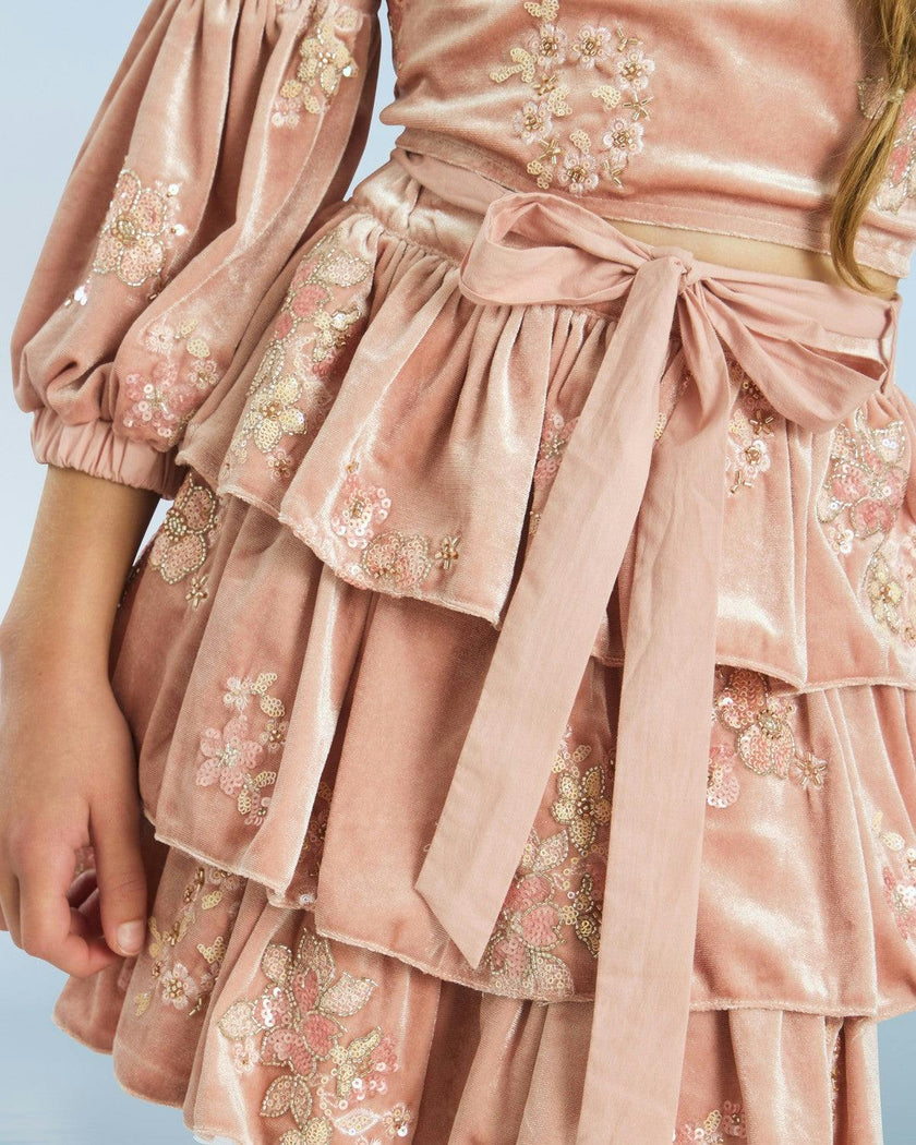 Destiny Velvet Frill Mini Skirt