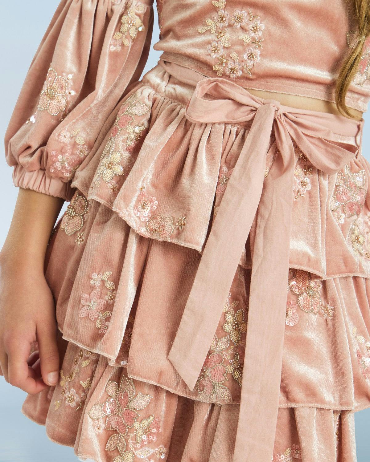Destiny Velvet Frill Mini Skirt