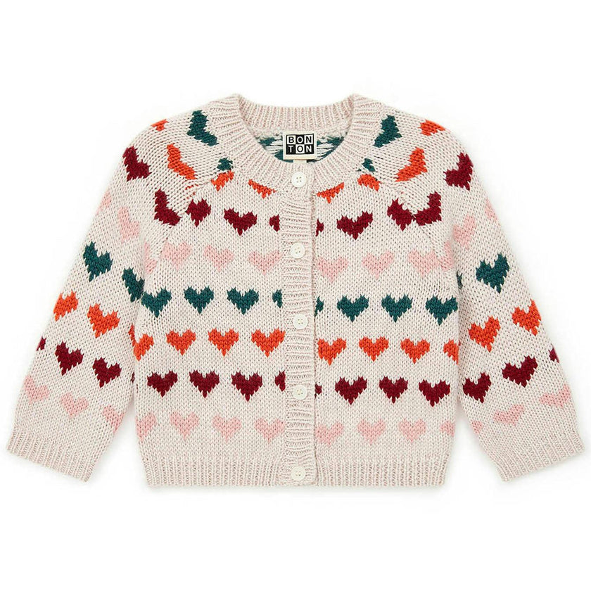 BONTON Jacquard Heart Knit Cardigan