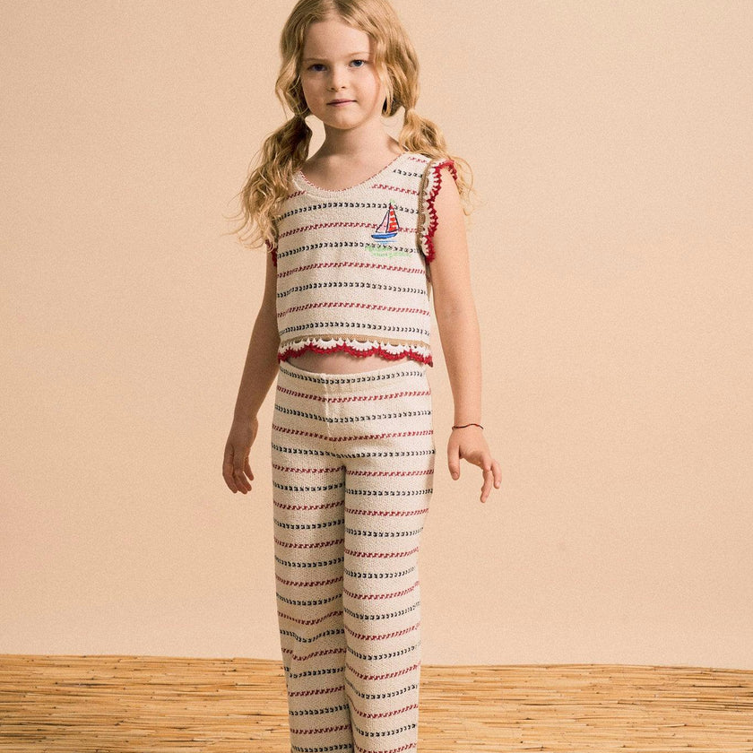 BARCOS KNIT PANTS OFF WHITE / RED